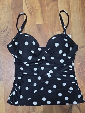 NWT Soma Black and White Polka Dot Ladies Tankini Top, Size M